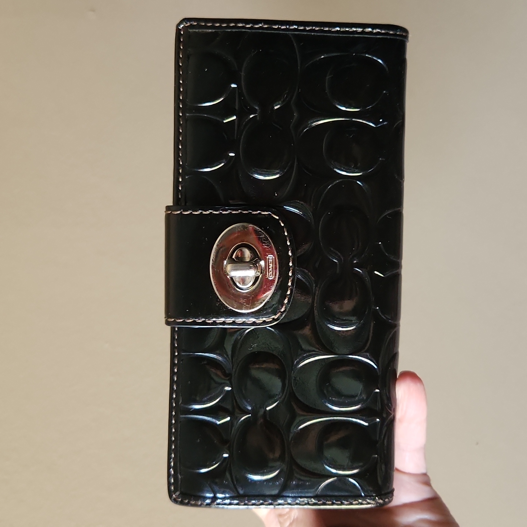 Coach Black Patent Monogram Wallet. Pre Loved Item Sold As Is